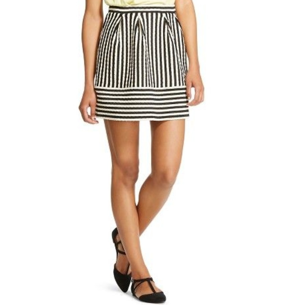 Textured Black + White Striped Skater Skirt